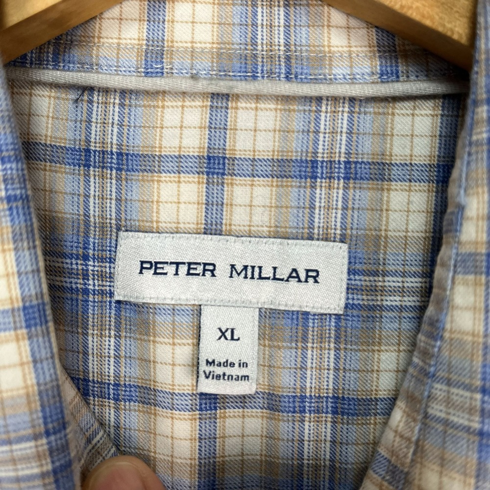 Peter Millar Shirt Mens XL Blue Cream Long Sleeve Plaid Button Down Classic EUC - Picture 4 of 9